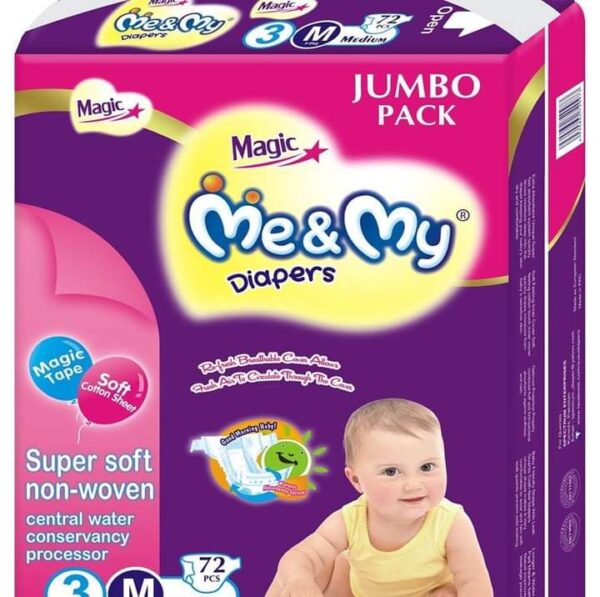 Me & My Magic Diapers ,Best for baby care, Best baby diapers , Medium Size (72 Pcs)