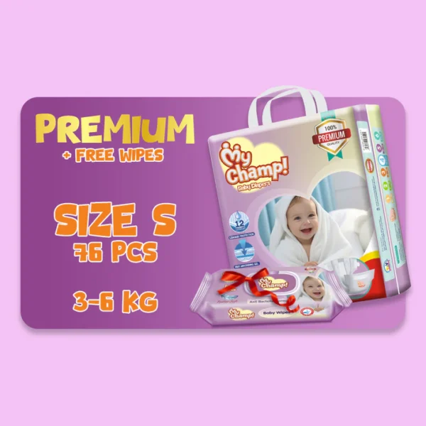 MY CHAMP Size 2 (Small). 76 PCS + FREE WIPES