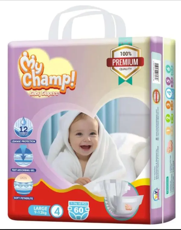 MY CHAMP Size 4 (Large). 60 PCS + FREE WIPES